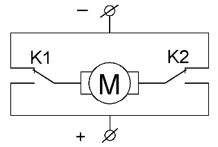 Принципиальная схема реверсивного управления электродвигателем постоянного тока