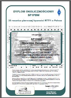 « 35th anniversary of first RTTY QSO in Poland » award