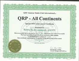 «QRP All Continents» award