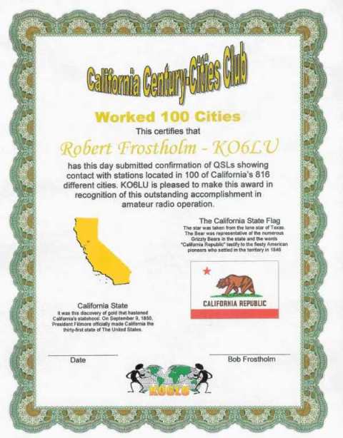 California Centuries Cities Club Award award
