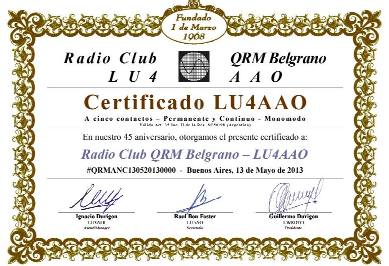 « Permanent Certificate LU4AAO Tradicional » award