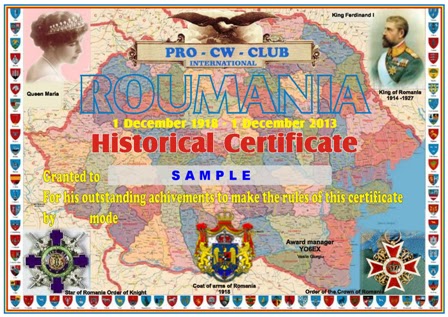 Roumania Historical Certificate award