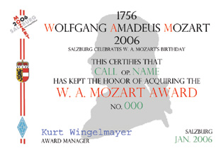 Диплом « W. A. Mozart Award »