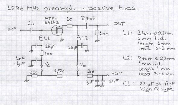      Усилитель на 1296 мгц,  коэфициет шума 0.39 дб, усиление 18.4 дб 